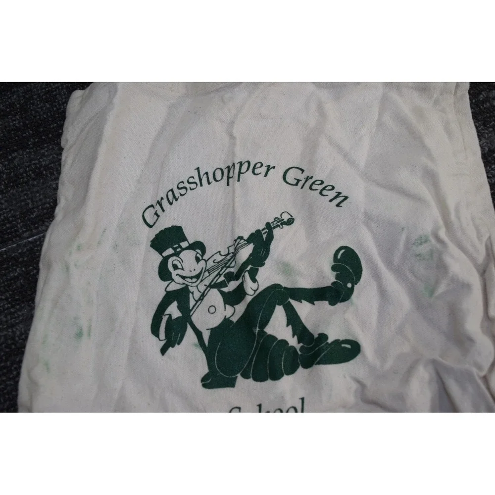 Grasshopper Green Preschool Canvas Tote Bag Ava 13x14 Kids School White Green